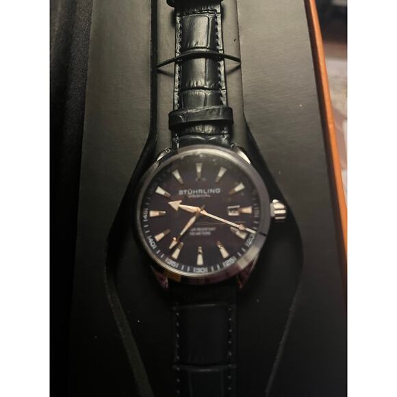 NEW STUHRLING ORIGINAL Men's Black Watch Calf Skin (Retail $295) - Picture 3 of 4